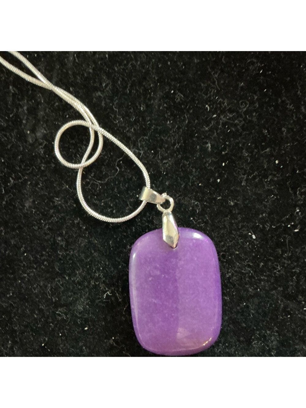 Vintage Sterling Silver Rectangular Pendant Chain Purple - Picture 2 of 3